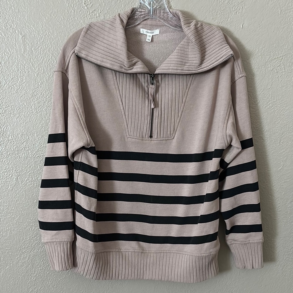 Maurice’s Quarter Zip Sweatshirt Striped Dusty Rose Pink Oversized XS